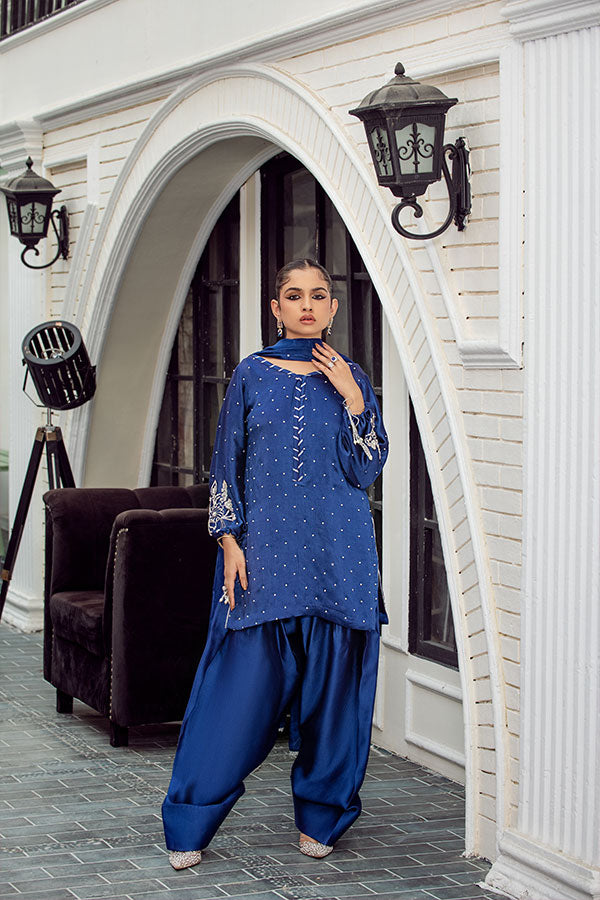 Regal Royal Blue Tessel Silk Ensemble