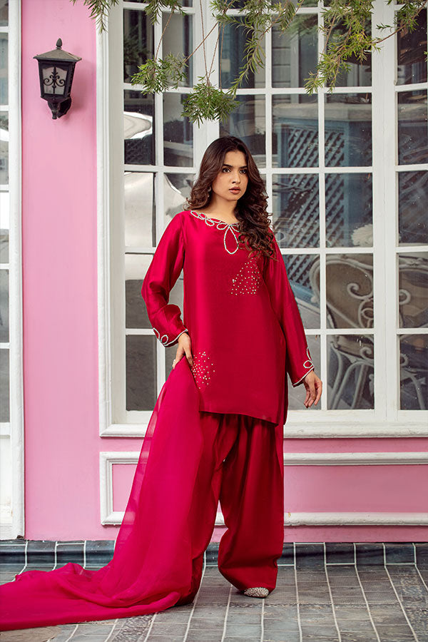 Radiant Red Tessel Silk Ensemble