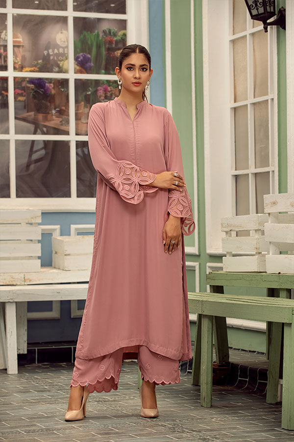 Rose Pink Grace – Cutwork Chiffon Set