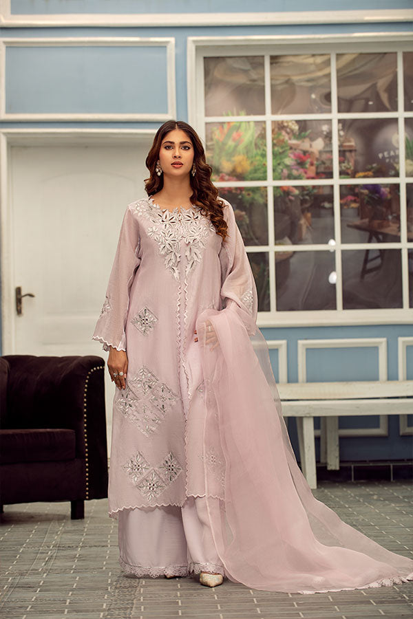 Lilac Silk Lawn Long Shirt Set