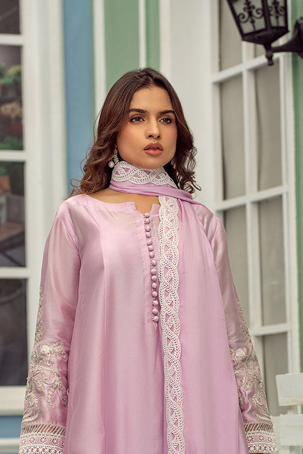 Delicate Light Lilac Tessel Silk Gown Set