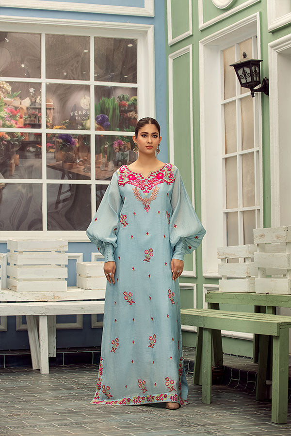 Ice Blue Silk Lawn Kaftan Set